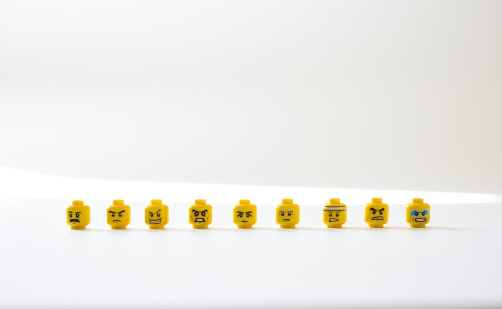 Lego heads with a range of expressions