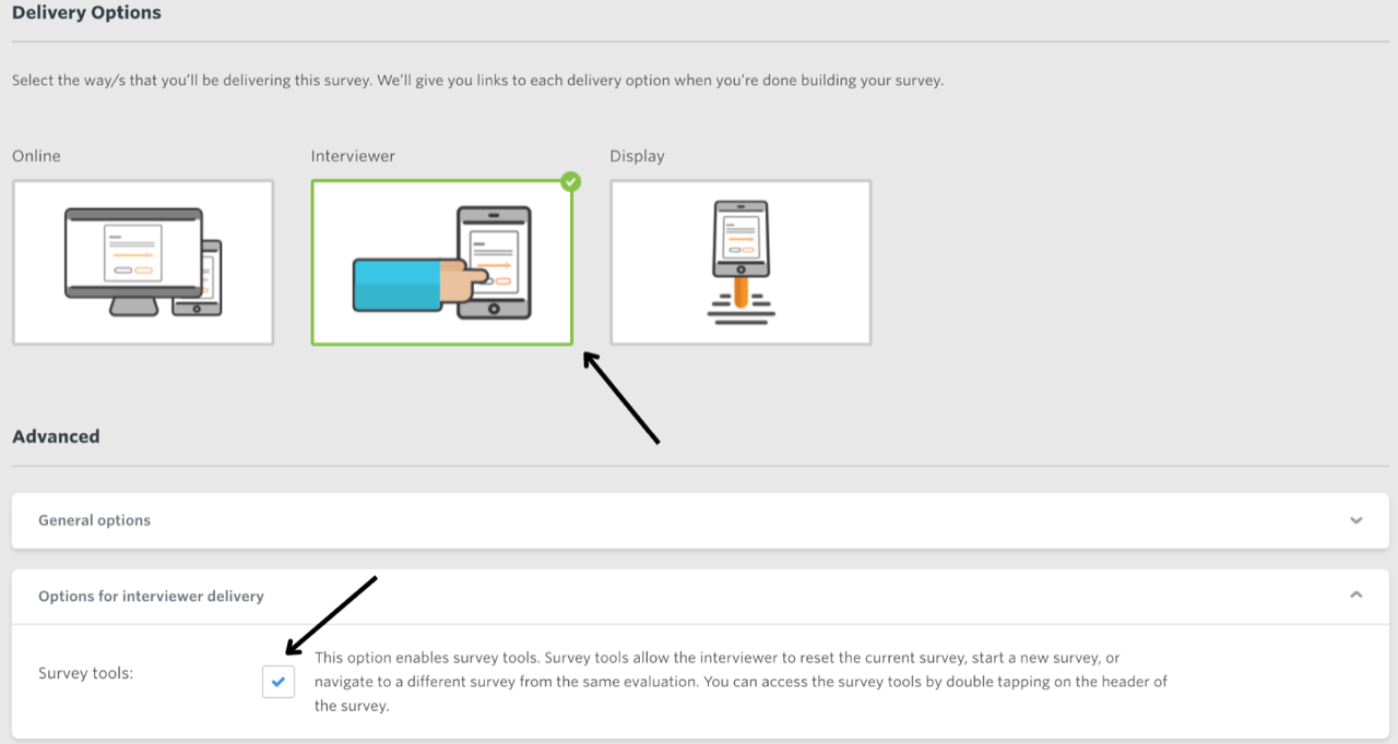 Screenshot of delivery options section on configure page