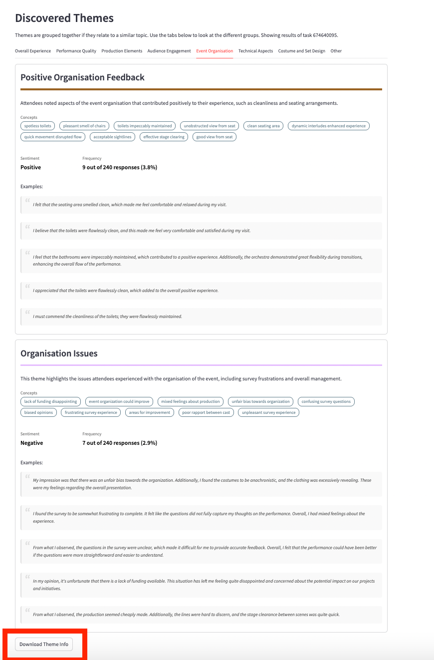 freetext thematic analysis page showing download theme info button example