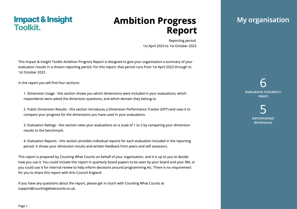 Screenshot of an Ambition Progress Report