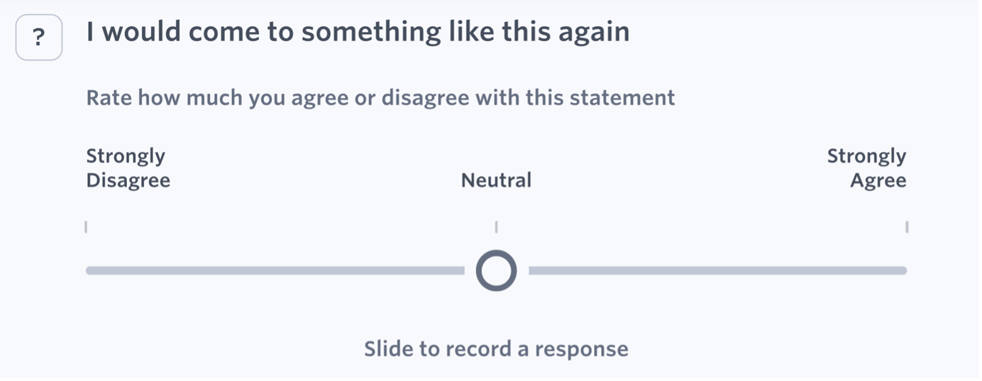 Example of a dimension slider question format