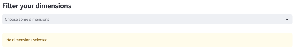 screenshot showing no dimensions selected in filter