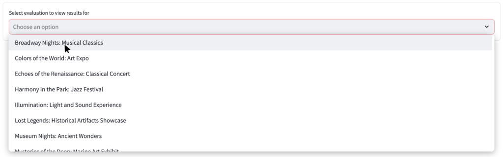 Screenshot of dropdown where to select evaluation