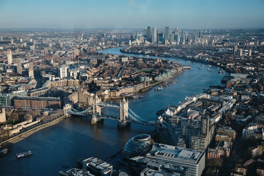 London City aerial view, from The Shard lookout.