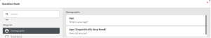 Screenshot of both standard and Linguistically Easy Read versions of the 'Age' question within the Question Bank in Culture Counts.