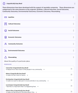 Screenshot of the linguistically Easy Read dimensions available in the Dimensions Library within Culture Counts.